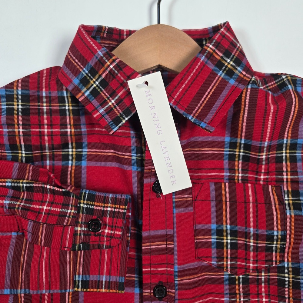 Morning Lavender Mini Carol Plaid Shirt Kids 5T Red Button Down Long Sleeve NEW